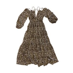 ASTR The Label Floral Print V Neck Smocked Waist Maxi Dress Womens XS Whimsy